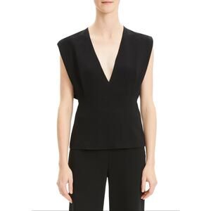 Theory Pleated Crepe Sleeveless Kimono Top Black Peplum Women's Size Large